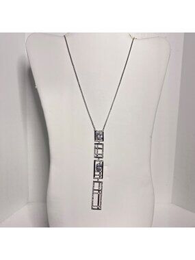 Vince Camuto Silver Tone Geometric Drop Necklace With Clear CZ Accents (6337)